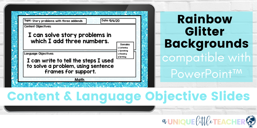 Content and Language Objectives Glitter PowerPoint Slides