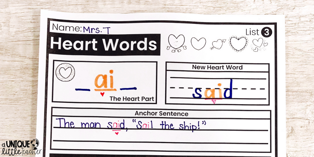 Write an anchor sentence to help remember the heart word