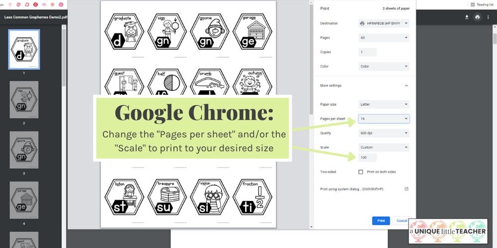 Save paper by resizing your document and printing multiple pages per sheet of paper in Google Chrome™