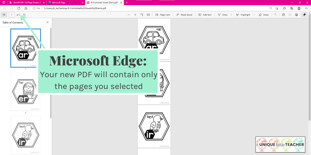Save paper by saving only the pages you need to a new PDF file in Microsoft Edge™