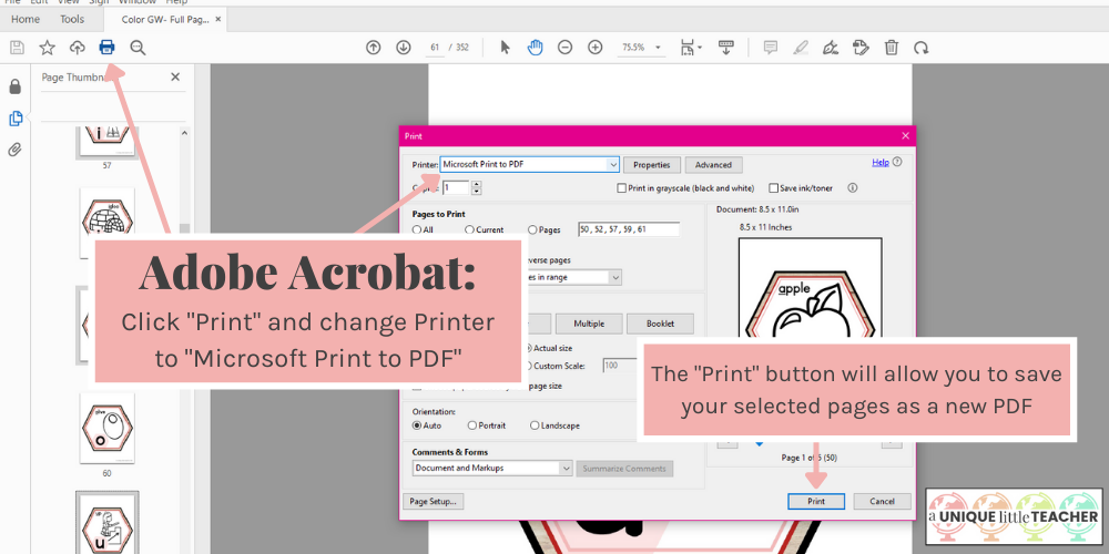 Save paper by printing only the pages you need to a new PDF in Adobe Acrobat™