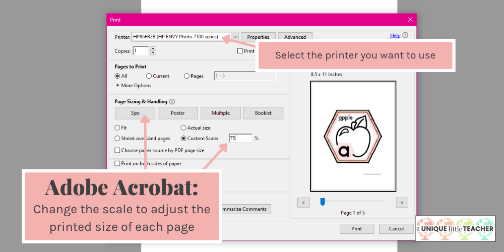 Save paper by resizing the pages you want to print from a PDF in Adobe Acrobat™