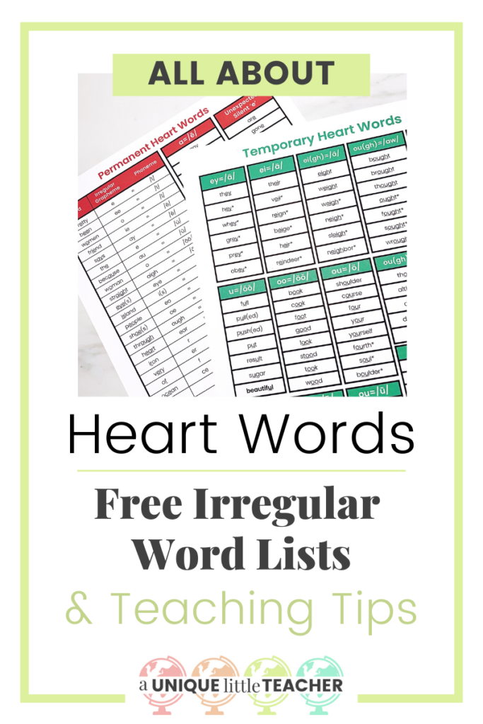 Free Heart Word Lists and Teaching Tips