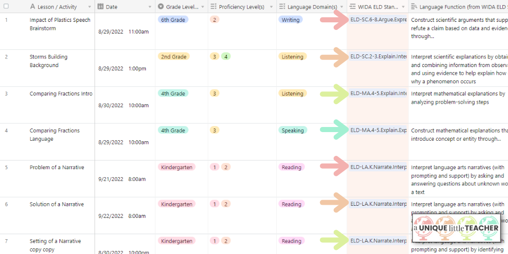 Link to standards in your Airtable™ digital teacher planner